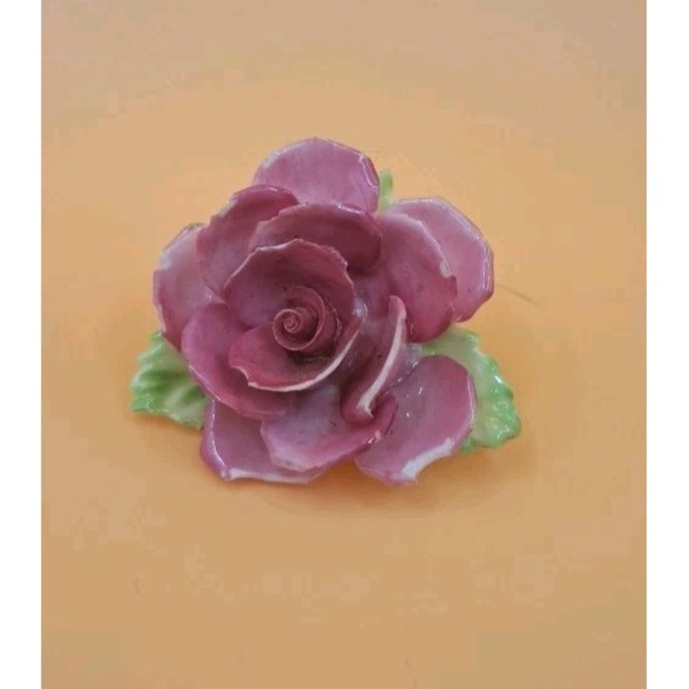 Dresden Floral Hand Painted Bone China Yellow Rose Brooch Made in Eng Vintage